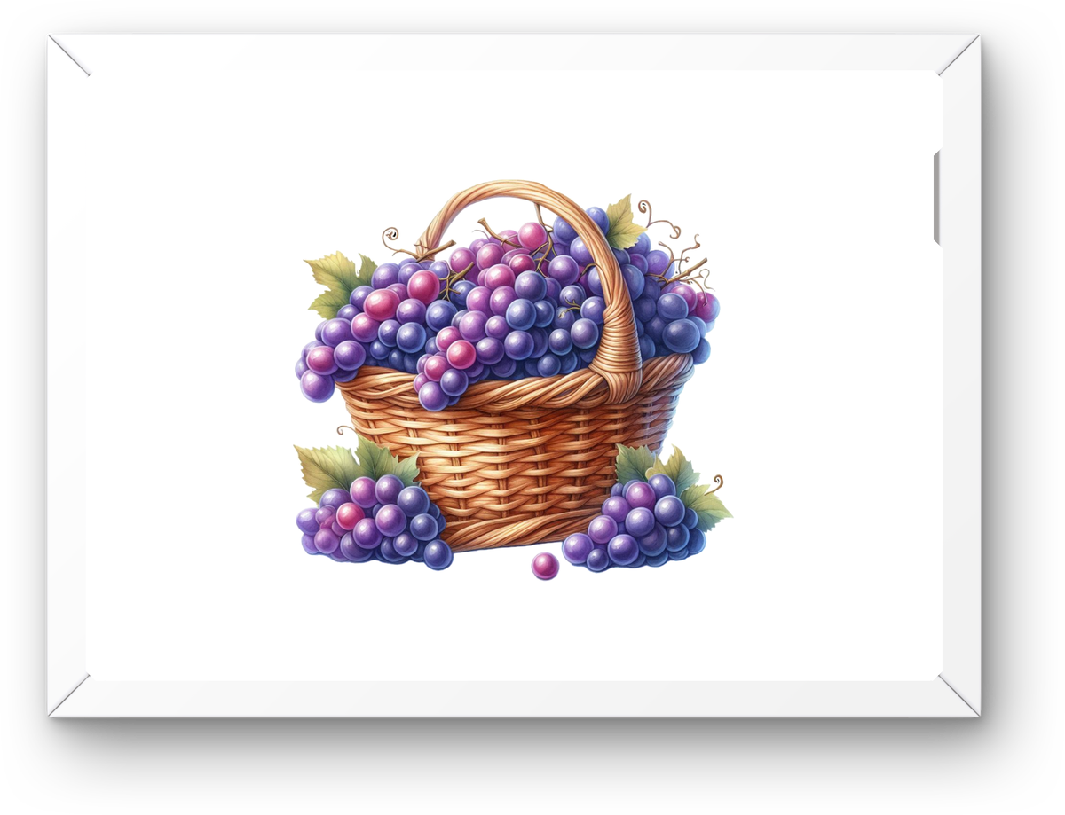 Grape Basket Wall Art | Watercolor Purple Fruit Print | Farmhouse Kitchen Gift