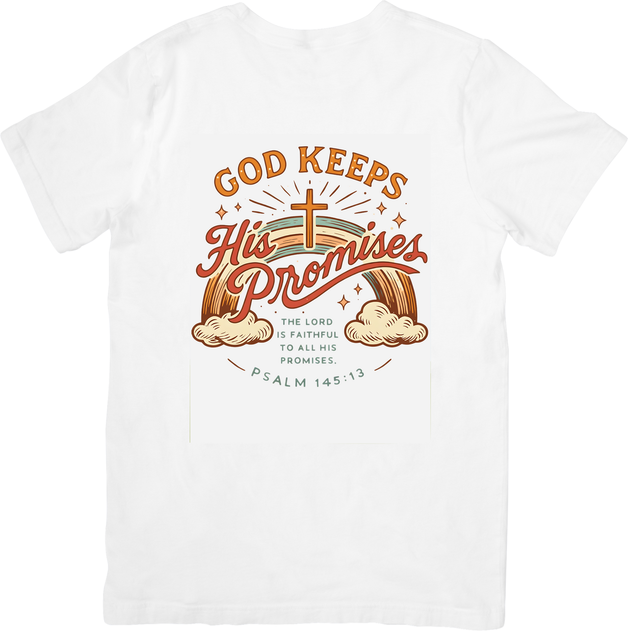 God Keeps His Promises Cross Rainbow T-Shirt | Christian Vintage Faith Psalm Graphic Tee | Faith Gift