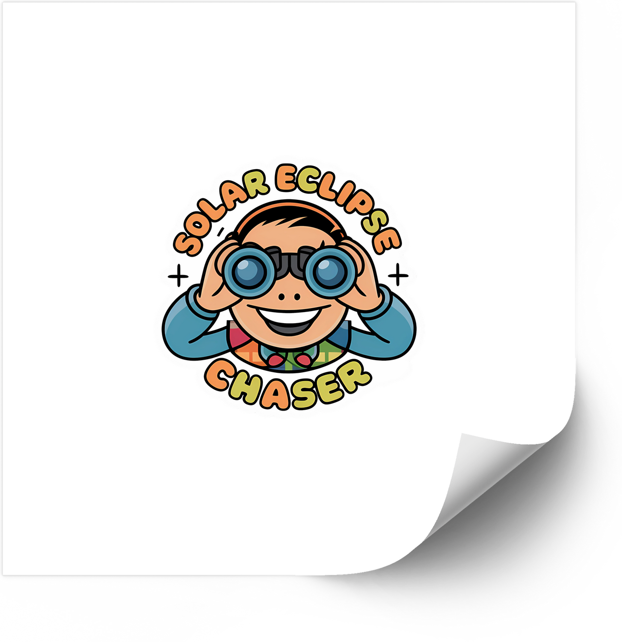 Solar Eclipse Chaser Binoculars Kid Sticker | Fun Retro Space Astronomy Vinyl Decal