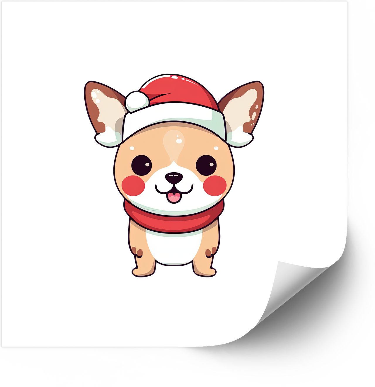 Cute Christmas Chihuahua Puppy Sticker | Kawaii Santa Hat Holiday Dog Vinyl Decal
