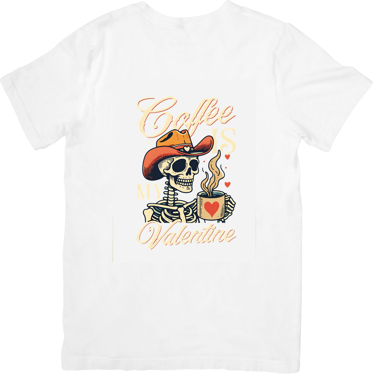 Coffee Is My Valentine Cowboy Skeleton T-Shirt | Funny Retro Valentine's Day Graphic Tee | Coffee Lover Gift