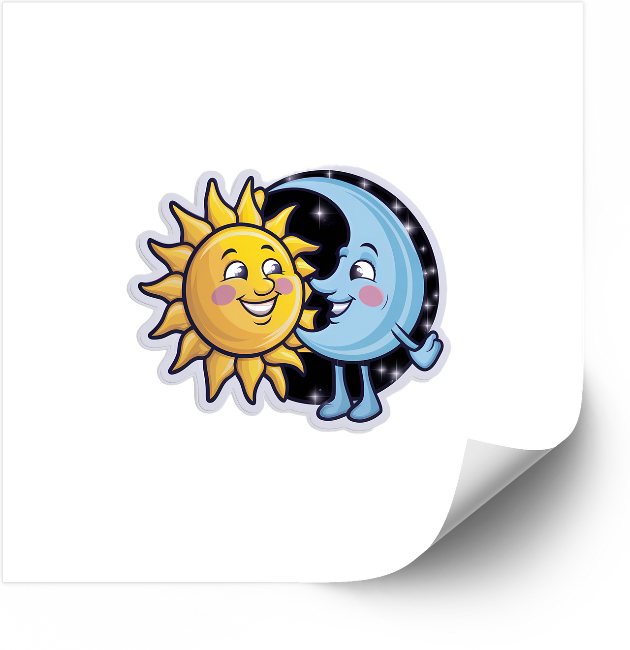 Sun And Moon Friends Sticker | Cute Kawaii Celestial Buddies Vinyl Decal