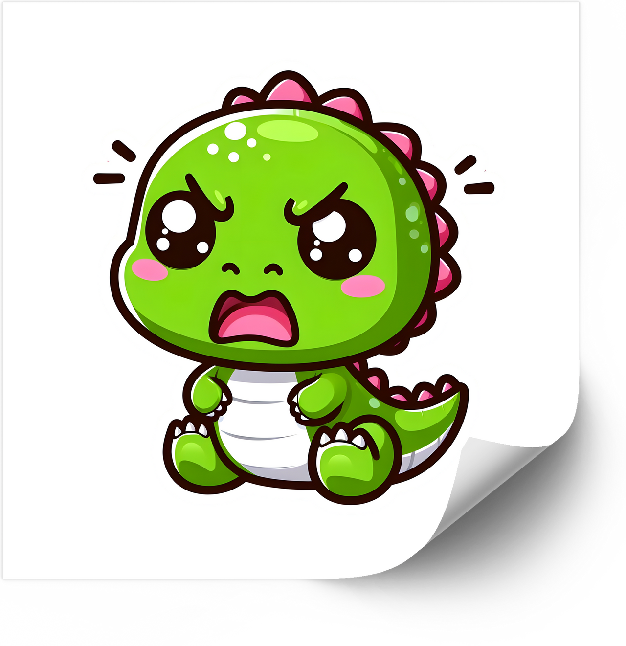Angry Baby Dinosaur Kawaii Sticker | Cute Feisty Green Dino Vinyl Decal