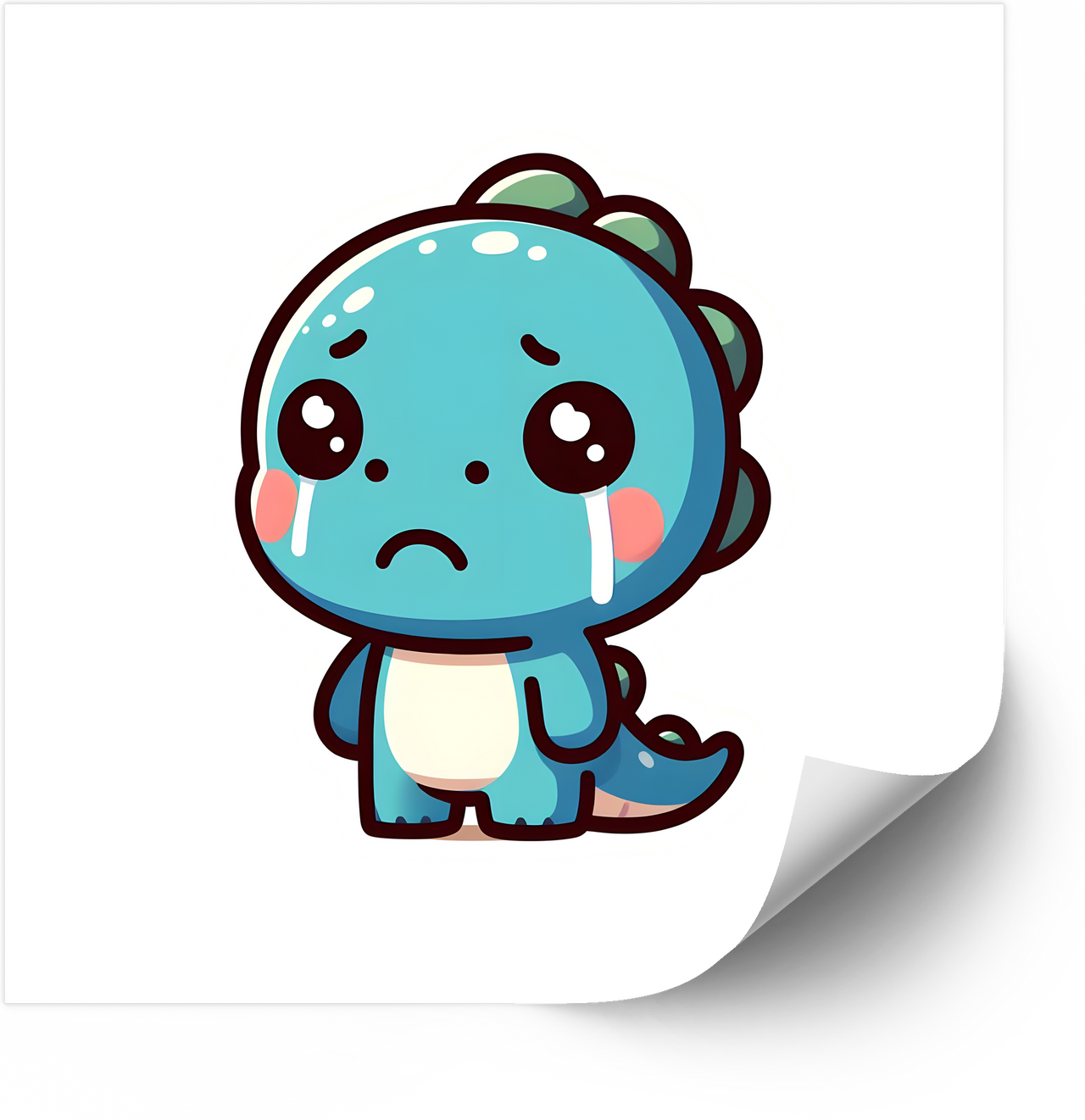 Sad Crying Baby Dinosaur Kawaii Sticker | Cute Emotional Blue Dino Vinyl Decal