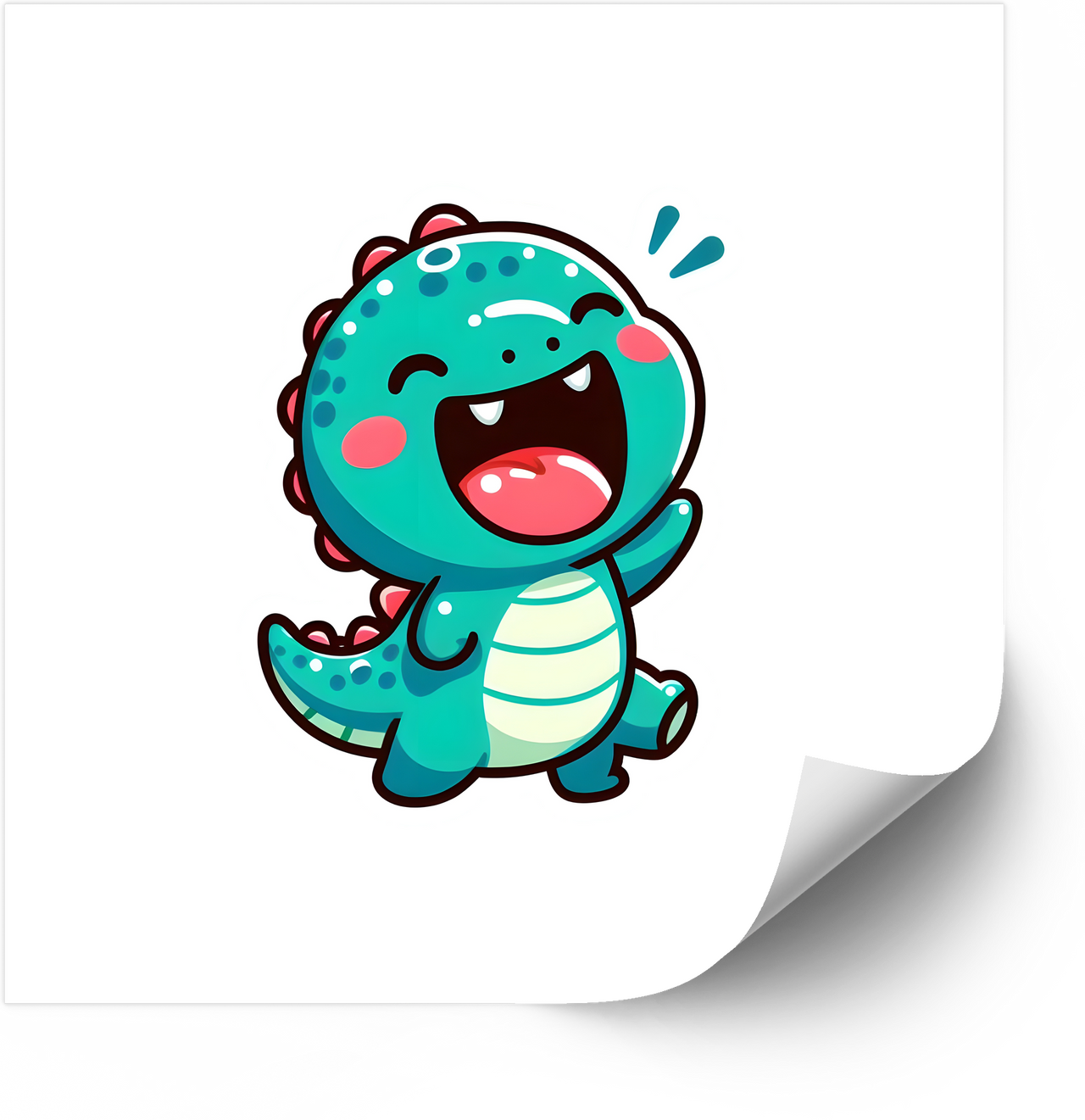Happy Laughing Baby Dinosaur Kawaii Sticker | Adorable Teal Dancing Dino Vinyl Decal