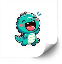 Thumbnail for Happy Laughing Baby Dinosaur Kawaii Sticker | Adorable Teal Dancing Dino Vinyl Decal