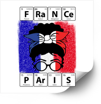 Thumbnail for France Paris Periodic Table Messy Bun Woman Sticker | Bold Patriotic French Flag Typography Vinyl Decal