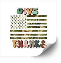 Thumbnail for Give Thanks Camo American Flag Sticker | Patriotic Retro Thanksgiving Military Vinyl Decal