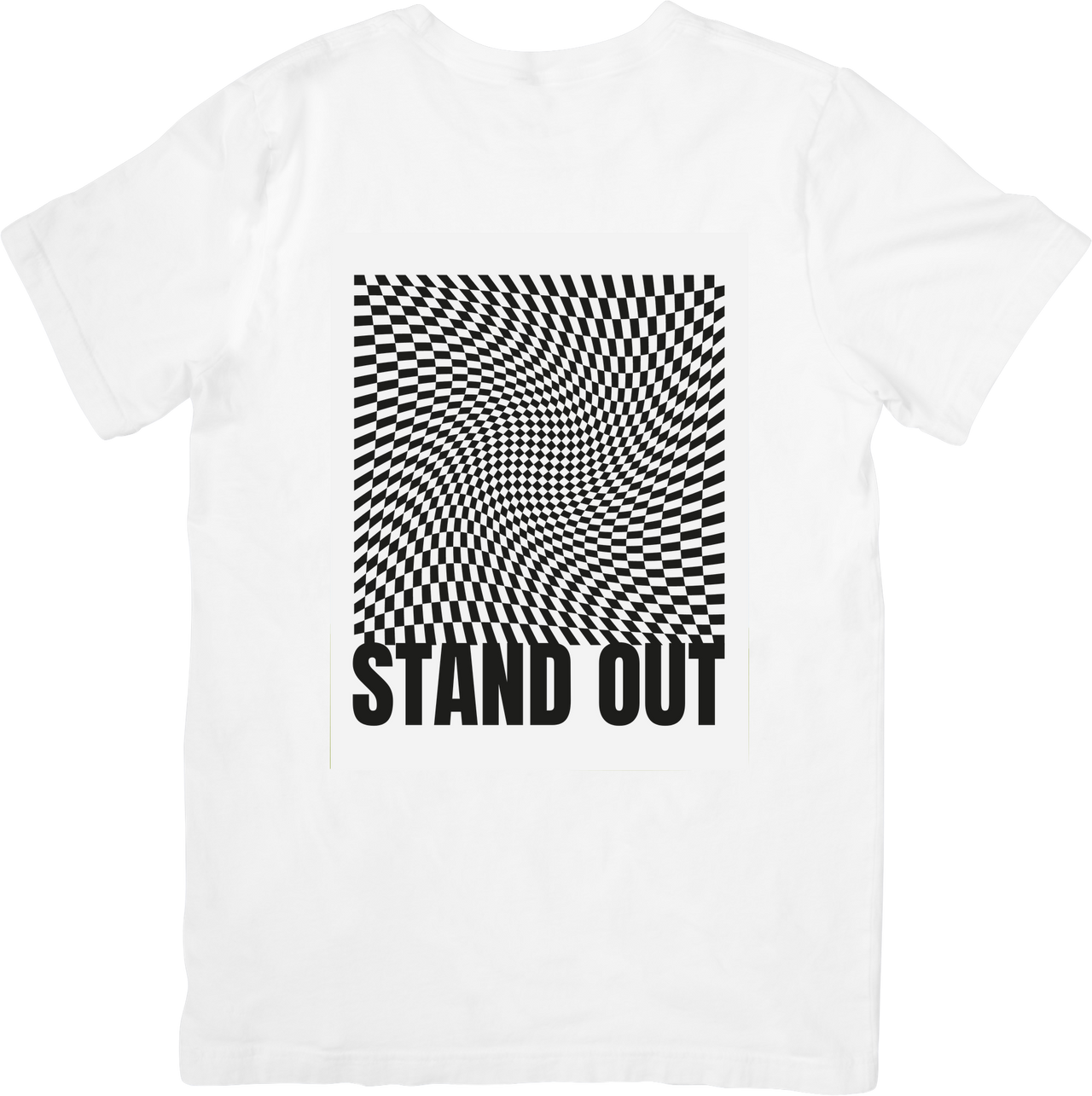 Stand Out Optical Illusion Checkerboard T-Shirt | Bold Retro Y2K Typography Graphic Tee