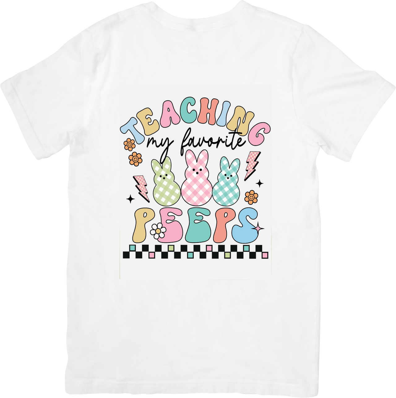 Teaching My Favorite Peeps Easter Bunny T-Shirt | Cute Retro Groovy Teacher Holiday Graphic Tee | Teacher Gift