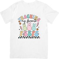 Thumbnail for Teaching My Favorite Peeps Easter Bunny T-Shirt | Cute Retro Groovy Teacher Holiday Graphic Tee | Teacher Gift