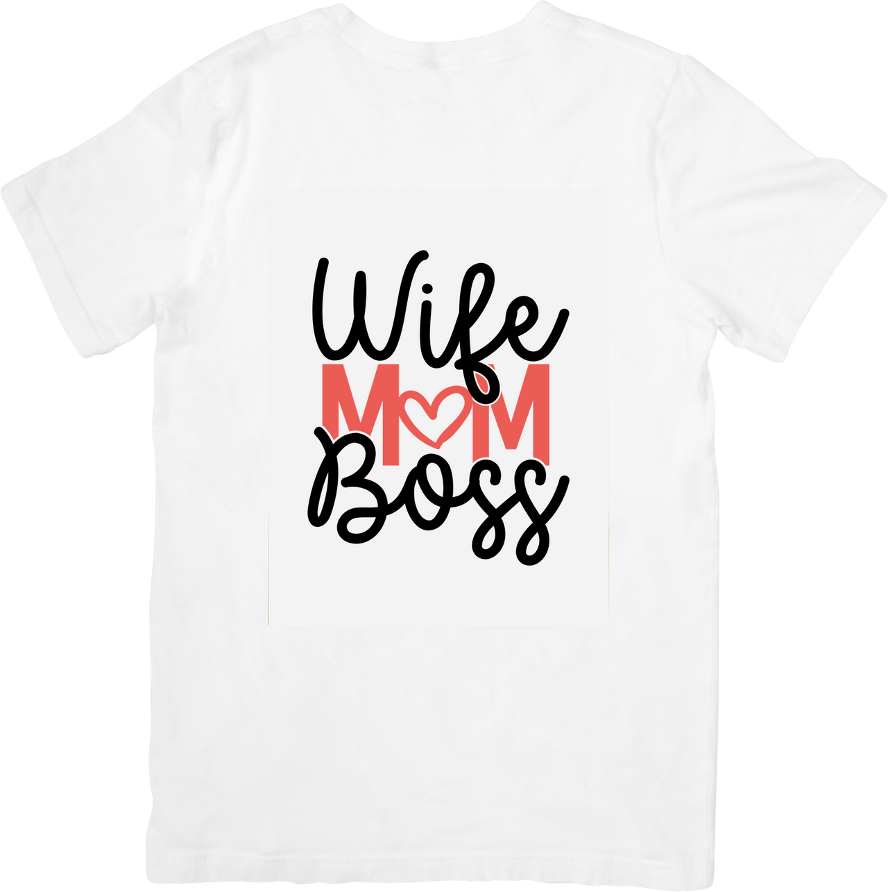 Wife Mom Boss Heart Typography T-Shirt | Bold Empowering Script Graphic Tee | Mother's Day Gift