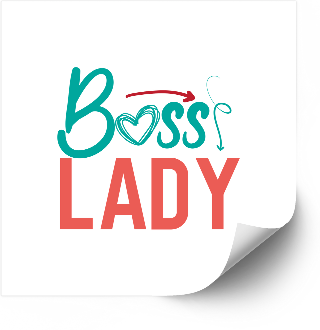 Boss Lady Heart Arrow Script Sticker | Bold Empowering Teal Coral Quote Vinyl Decal